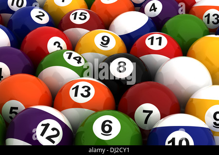 Sfondo con palle da biliardo (Computer immagine generata) Foto Stock