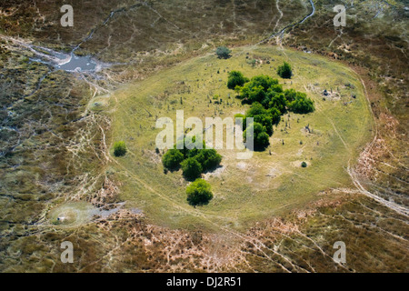 Vedute aeree da Camp Savute Elephant Camp da Orient Express in Botswna in Chobe National Park e Camp Camp Eagle Island Camp Foto Stock