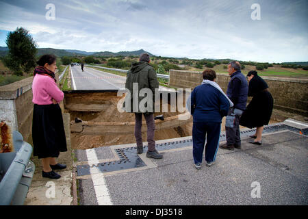 Provincia di Nuoro, Sardegna. Xx Nov, 2013. La zona tra Orgosolo e Oliena sono stati danneggiati nella recente inondazione.distrutto ponti sul fiume Cedrino Credito: Davvero Facile Star/Alamy Live News Foto Stock
