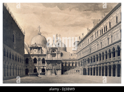 1852 il cortile di Palazzo Ducale a Venezia da artista francese Charles Garnier Foto Stock