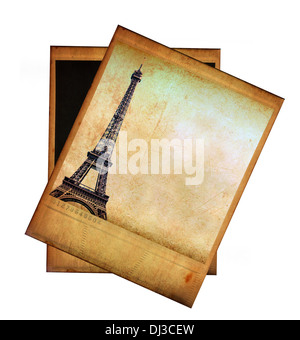 Vintage immagine della torre Eiffel isolato su bianco Foto Stock