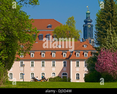Casa di Frau von Stein con una torre di castello, Weimar, Turingia Foto Stock