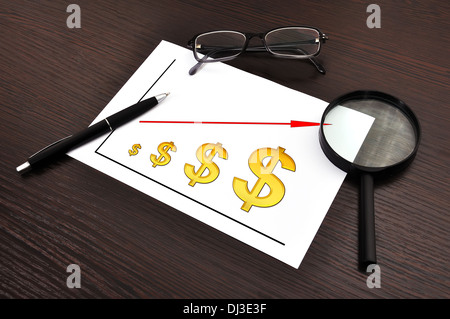 Note SCHEMA DI profitti dollaro sulla tabella imprenditore Foto Stock