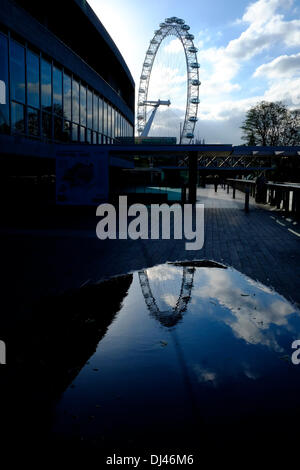 Londra, Regno Unito. Il 21 novembre 2013. London Eye riflesso nella pozza Credito: Rachel Megawhat/Alamy Live News Foto Stock