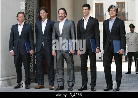 Santiago del Cile, Cile. Xx Nov, 2013. Il presidente cileno Sebastian Pinera riceve le stelle del tennis Novak Djokovic, Rafeal Nadal, David Nalbandian e Nicolas MASSU nel Palazzo Presidenziale di La Moneda a Santiago, il 20 novembre 2013.Foto: David Von Blohn/NurPhoto Credito: David Von Blohn/NurPhoto/ZUMAPRESS.com/Alamy Live News Foto Stock