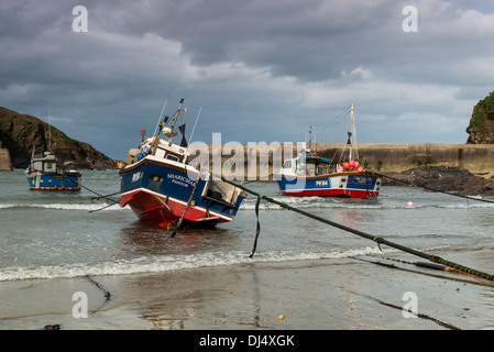 Barca da pesca nel porto di Port Isaac Cornovaglia Foto Stock