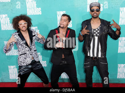 Musicisti Red Foo, cielo blu e Goonrock lmfao di MTV Movie Awards presso gli Universal Studios - Arrivi CITTÀ UNIVERSALE, California - 06.03.12 Foto Stock