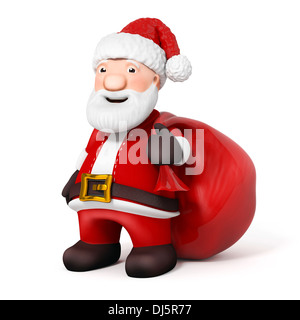 3D fumetto Babbo Natale con il sacco su sfondo bianco Foto Stock