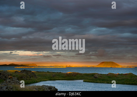 Lago Myvatn, pseudocraters nel nord dell'Islanda Foto Stock