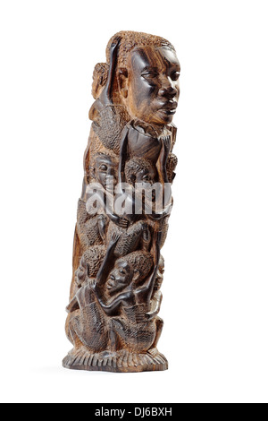 Africana statuetta in legno a Three-Quarter su bianco Foto Stock