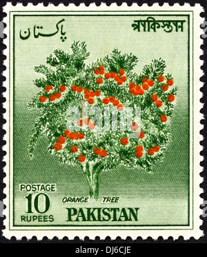 Francobollo Pakistan 10 rupie dotate di Arancio datata 1967 Foto Stock