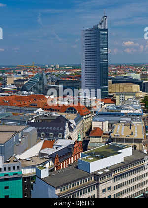 Downtown con grattacieli Wintergarten e Cityhochhaus, Lipsia, Sassonia, Germania Foto Stock