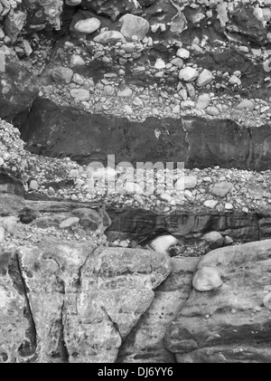 Strati di ciottoli e pietra arenaria, Black & White, a Parfrey's Glen Stato Area naturale, vicino a Baraboo, Sauk County, Wisconsin. Foto Stock