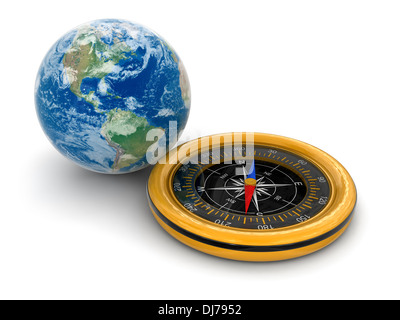 Globe e bussola (percorso di clipping incluso) Foto Stock