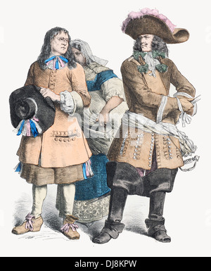 Fine del xvii secolo XVII French Peasant e Gens d'Armes gendarme montato Foto Stock