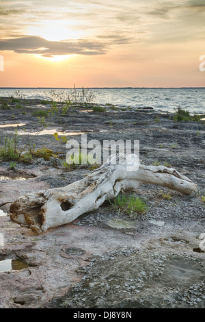 Il tramonto sul Lago Erie come si vede dall'Isola di Kelleys alvar. Foto Stock