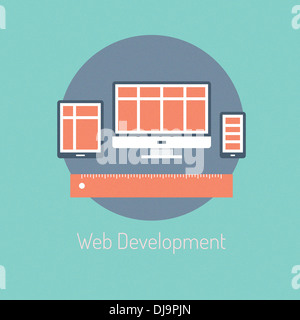 Illustrazione del concetto di programmazione web e sviluppo sito reattivo del processo di ottimizzazione del design Foto Stock