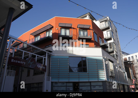 Appartamenti interni all'entrata del quartiere della fabbrica di birra in Caroline Street, nel centro di Cardiff Galles UK Foto Stock