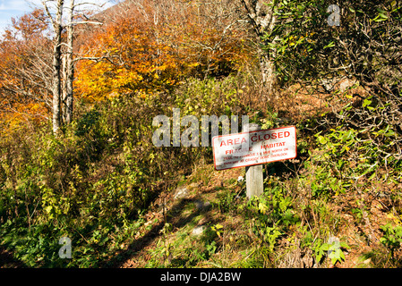 Area chiusa a causa di habitat fragili lungo la Blue Ridge Parkway, Carolina del Nord Foto Stock