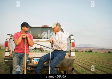 Caucasian gli agricoltori che lavorano in campo di coltivazione Foto Stock