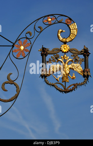 Vecchi cartelli, guesthouse "Golden Eagle", Bad Windsheim, Media Franconia, Baviera, Germania Foto Stock