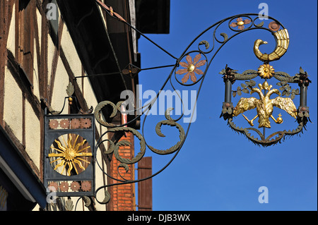 Vecchi cartelli, guesthouse "Golden Eagle", Bad Windsheim, Media Franconia, Baviera, Germania Foto Stock