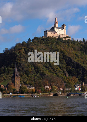 Il Marksburg Castle Fiume Reno Germania crociera fluviale Foto Stock