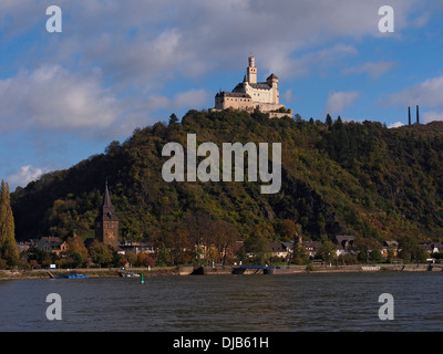 Il Marksburg Castle Fiume Reno Germania crociera fluviale Foto Stock