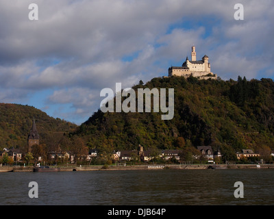 Il Marksburg Castle Fiume Reno Germania crociera fluviale Foto Stock