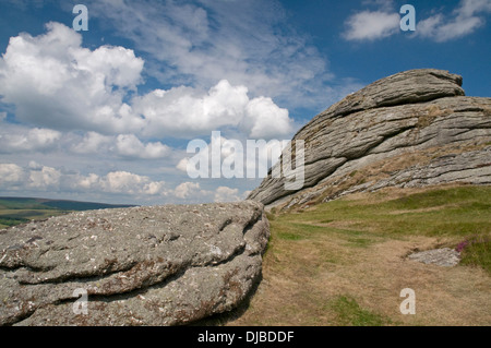 Impressionante affioramenti granitici a Haytor su Dartmoor Foto Stock