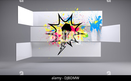 Lampadina della luce su schizzi su sfondo astratto Foto Stock