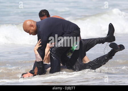 Il rapper LL Cool J e Chris O'Donnell sul set di "NCIS: Los Angeles' in Venice Beach Los Angeles, California - 09.04.12 Foto Stock