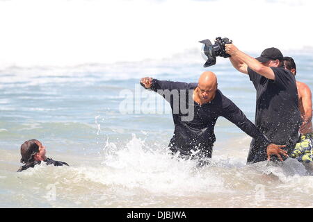 Il rapper LL Cool J e Chris O'Donnell sul set di "NCIS: Los Angeles' in Venice Beach Los Angeles, California - 09.04.12 Foto Stock