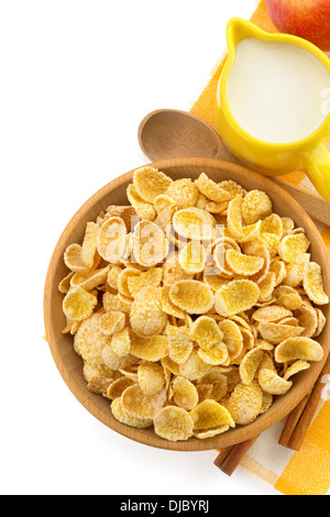 Ciotola di corn flakes isolato su sfondo bianco Foto Stock