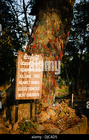 "L'abbattimento albero, contro cui carnefici battere i bambini dei campi di sterminio di Choeung Ek, Phnom Penh Cambogia. Foto Stock