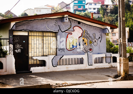 Arte di strada in Valparaiso, in Cile. Foto Stock