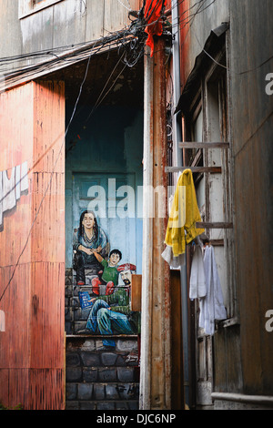 Arte di strada in Valparaiso, in Cile. Foto Stock