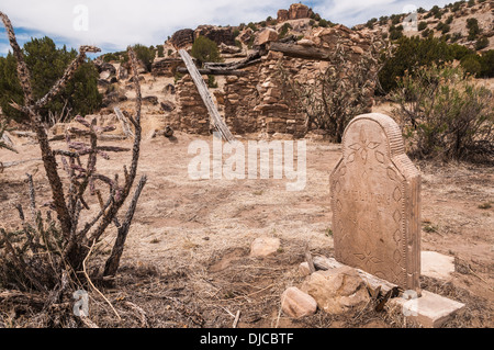 Headstone, Dolores la missione e il cimitero Picketwire Canyonlands, Comanche praterie nazionale, la Junta, Colorado. Foto Stock