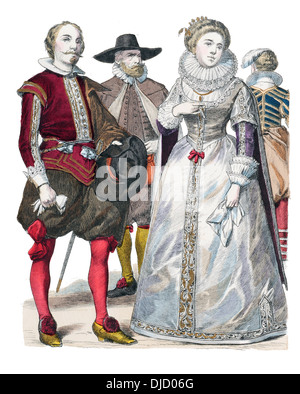 Xvii secolo XVII nobiltà inglese (L a R) Marchese di Hamilton, cittadino, duchessa di Richmond, moglie di cittadino Foto Stock