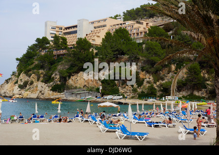 Spiaggia a port de Sant Miguel, Sant Joan de Labritja, ibiza, Spagna Foto Stock