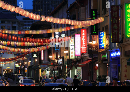 Singapore cina città, strada di lanterne, vita notturna in cina città, Singapore Foto Stock