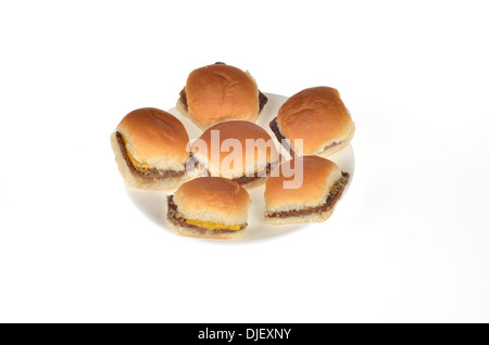 Piastra di burger cursori con formaggio Foto Stock