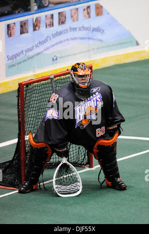 12 gennaio 2008: NLL - La Bufala banditi sconfitto il Rochester Knighthawks 13-9 all'Arena Blue Cross a Rochester, New York. Obiettivo gara Michael Thompson in azione aginst Rochester.(Immagine di credito: © Alan Schwartz/Cal Sport Media) Foto Stock