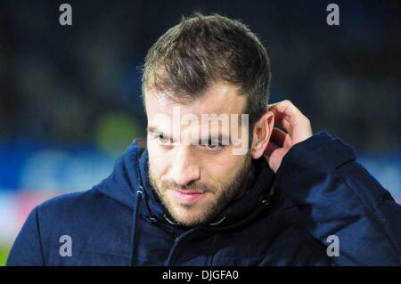 Rafael Ferdinand van der Vaart durante un'intervista per Sky, all'Imtec Arena di Amburgo durante il gioco HSV - Hannover 96. Novembre 24, 2013. Foto Stock