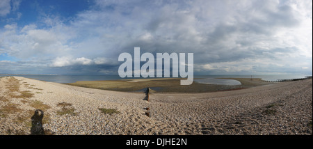 Panorama della bassa marea a Pagham Harbour e Selsey, West Sussex, Regno Unito Foto Stock