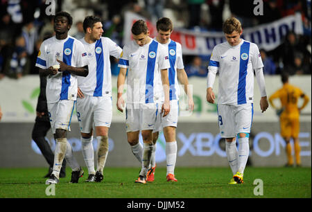 Liberec, Repubblica Ceca. 28 Nov, 2013. I giocatori di Liberec nella foto dopo la European Football League 5 round F Gruppo G Gruppo H Gruppo match contro SC Freiburg in Liberec, Repubblica Ceca, Novembre 28, 2013. Credito: Radek Petrasek/CTK foto/Alamy Live News Foto Stock