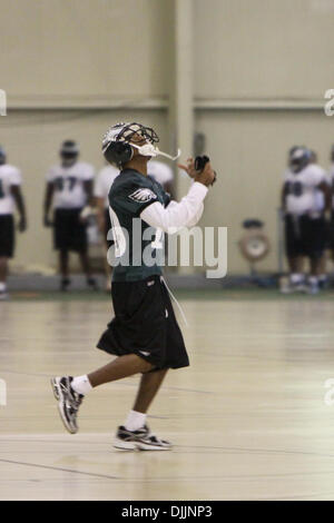 15 agosto 2010 - Betlemme, Pennsylvania, Stati Uniti d'America - 15 August 2010: Philadelphia Eagles WR DESEAN JACKSON (#10) si prepara a prendere la palla durante il training camp presso la Lehigh University a Betlemme, PA. Credito: Kate McGovern / Southcreek globale di credito (Immagine: © Southcreek globale/ZUMApress.com) Foto Stock