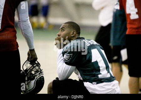 15 agosto 2010 - Betlemme, Pennsylvania, Stati Uniti d'America - 15 August 2010: Philadelphia Eagles WR DESEAN JACKSON (#10) parla con QB MICHAEL VICK (#7) durante il training camp presso la Lehigh University a Betlemme, PA. Credito: Kate McGovern / Southcreek globale di credito (Immagine: © Southcreek globale/ZUMApress.com) Foto Stock