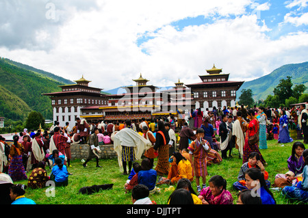 Thimphu Tsechu,Tashi Dzong Choe,Fortezza,4 giorni del festival il decimo giorno del mese del calendario lunare Calendario tibetano,Thimphu,Bhutan Foto Stock