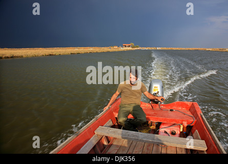 Escursione in barca nel Delta del fiume Evros, Tracia (Tracia), in Grecia. Foto Stock